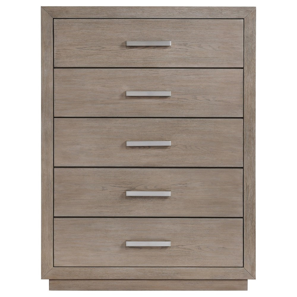 Keno Tall Dresser Chest 5 Drawers Bar Handles Brown Acacia Wood BM328640