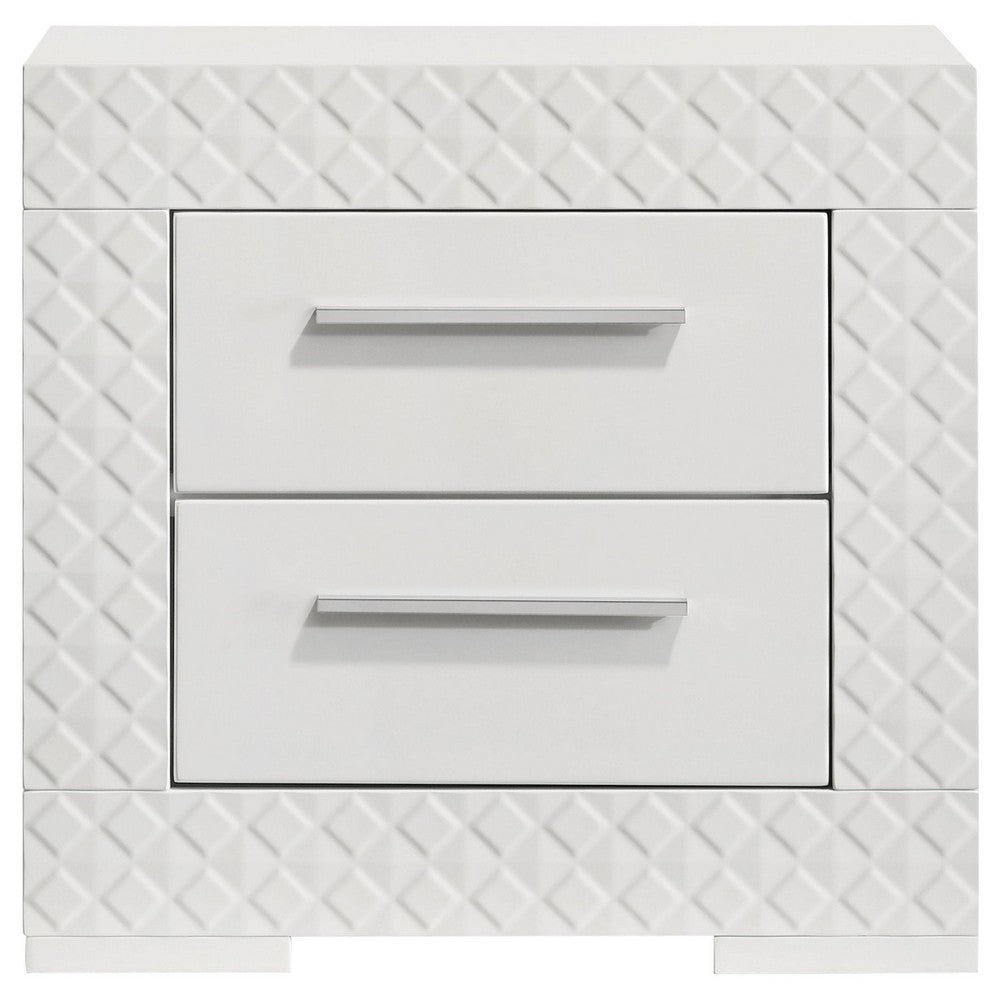 Ivon Nightstand 2 Drawers 26 Inch Modern Glossy White Solid Hardwood BM328643