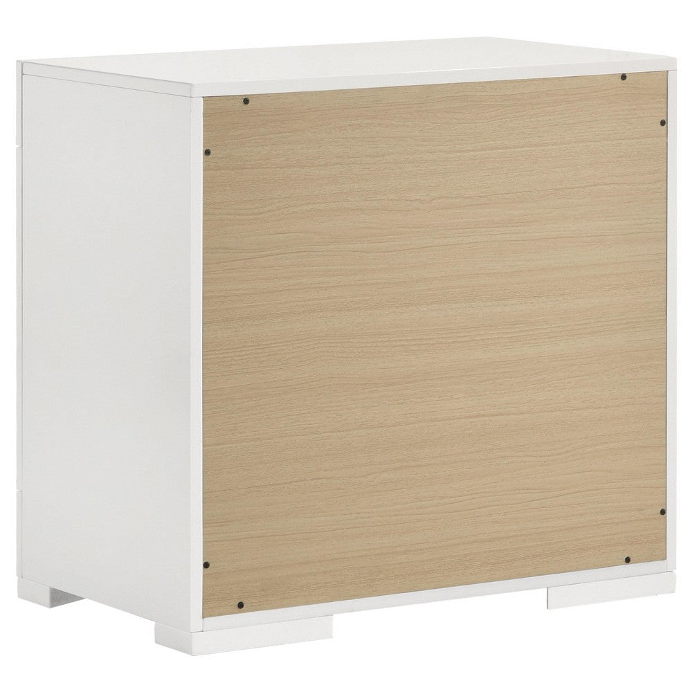 Ivon Nightstand 2 Drawers 26 Inch Modern Glossy White Solid Hardwood BM328643