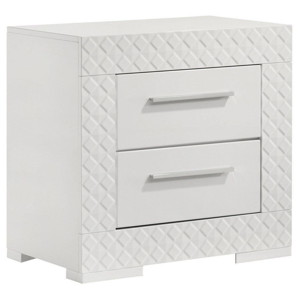 Ivon Nightstand, 2 Drawers, 26 Inch Modern Glossy White Solid Hardwood