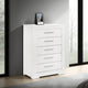 Ivon Tall Dresser Chest, 5 Drawers, Modern Glossy White Solid Hardwood