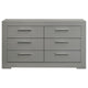 Ivon Wide Dresser 6 Drawers Bar Handles Glossy Gray Solid Hardwood BM328649