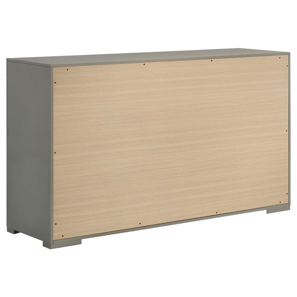 Ivon Wide Dresser 6 Drawers Bar Handles Glossy Gray Solid Hardwood BM328649