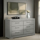 Ivon Wide Dresser, 6 Drawers, Bar Handles, Glossy Gray Solid Hardwood