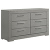 Ivon Wide Dresser, 6 Drawers, Bar Handles, Glossy Gray Solid Hardwood