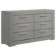 Ivon Wide Dresser, 6 Drawers, Bar Handles, Glossy Gray Solid Hardwood