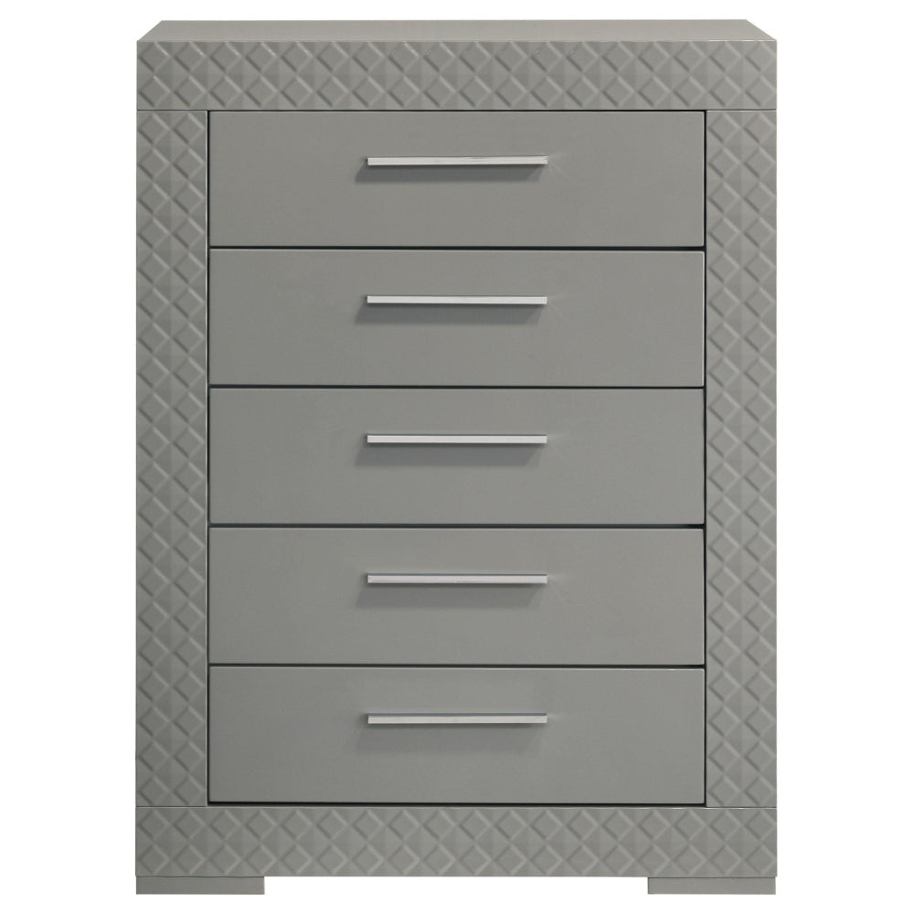 Ivon Tall Dresser Chest 5 Drawers Bar Handles Gray Solid Hardwood BM328650