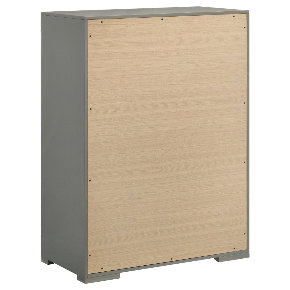 Ivon Tall Dresser Chest 5 Drawers Bar Handles Gray Solid Hardwood BM328650