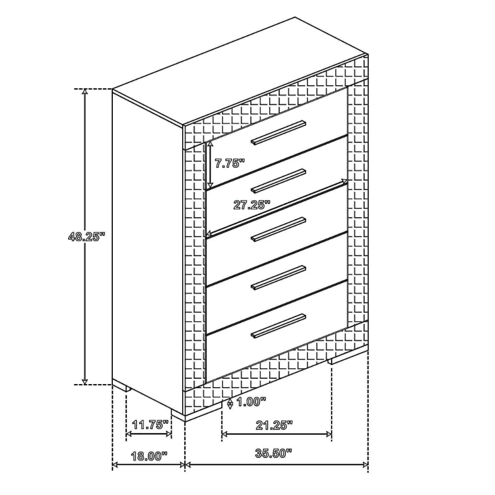 Ivon Tall Dresser Chest 5 Drawers Bar Handles Gray Solid Hardwood BM328650