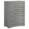 Ivon Tall Dresser Chest, 5 Drawers, Bar Handles, Gray Solid Hardwood