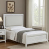 Leva Queen Bed, Upholstered LED Headboard, Modern White Acacia Wood