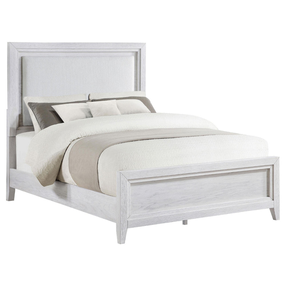 Leva California King Bed Upholstered LED Headboard White Acacia Wood