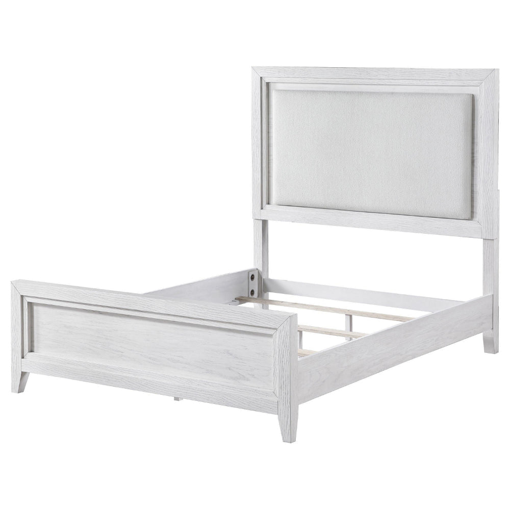 Leva California King Bed Upholstered LED Headboard White Acacia Wood