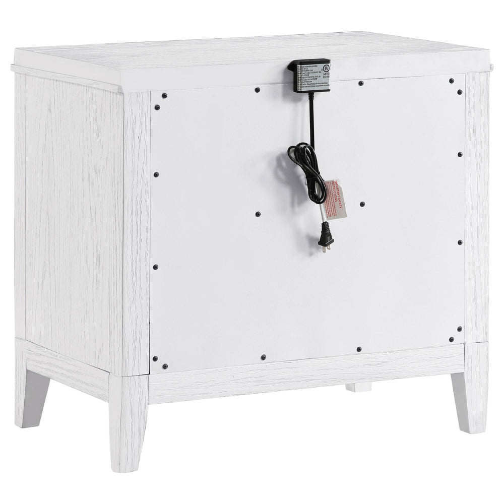 Leva Nightstand 28 Inch Distressed White Acacia Wood 2 Drawers BM328654