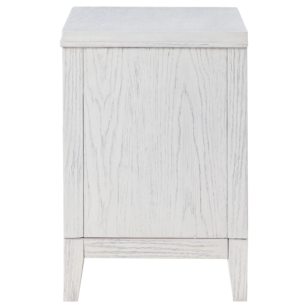 Leva Nightstand 28 Inch Distressed White Acacia Wood 2 Drawers BM328654