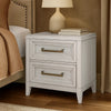 Leva Nightstand, 28 Inch, Distressed White Acacia Wood, 2 Drawers