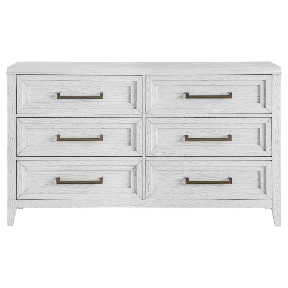 Leva Wide Dresser Classic Distressed White Acacia Wood 6 Drawers BM328655