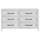 Leva Wide Dresser Classic Distressed White Acacia Wood 6 Drawers BM328655