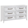 Leva Wide Dresser, Classic Distressed White Acacia Wood, 6 Drawers