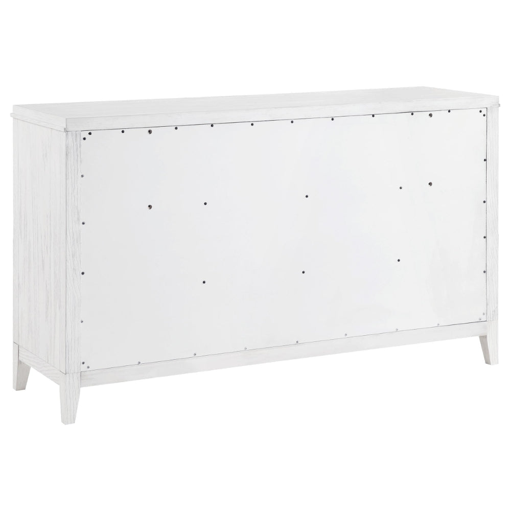 Leva Wide Dresser Classic Distressed White Acacia Wood 6 Drawers BM328655