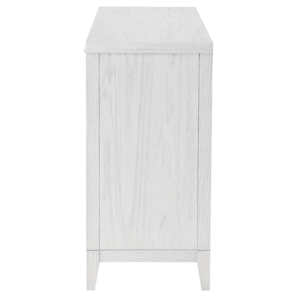 Leva Wide Dresser Classic Distressed White Acacia Wood 6 Drawers BM328655