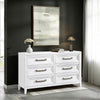 Leva Wide Dresser, Classic Distressed White Acacia Wood, 6 Drawers