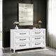 Leva Wide Dresser, Classic Distressed White Acacia Wood, 6 Drawers