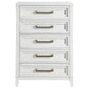 Leva Tall Dresser Chest Distressed White Acacia Wood 5 Drawers BM328656