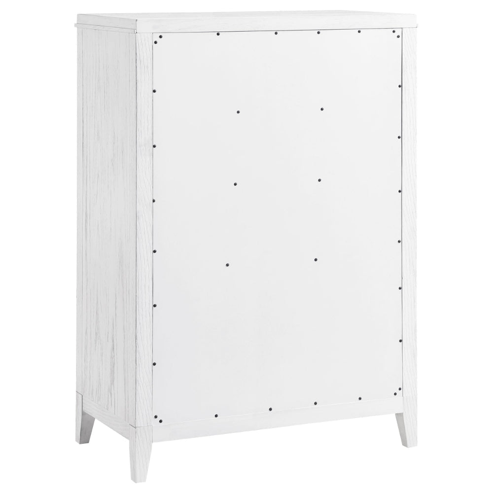 Leva Tall Dresser Chest Distressed White Acacia Wood 5 Drawers BM328656