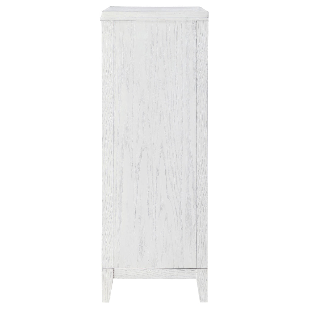 Leva Tall Dresser Chest Distressed White Acacia Wood 5 Drawers BM328656