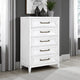 Leva Tall Dresser Chest, Distressed White Acacia Wood, 5 Drawers