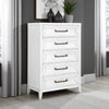 Leva Tall Dresser Chest, Distressed White Acacia Wood, 5 Drawers
