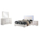 Sok 4pc Full Size Bedroom Set, Modern White, LED Upholstered Headboard