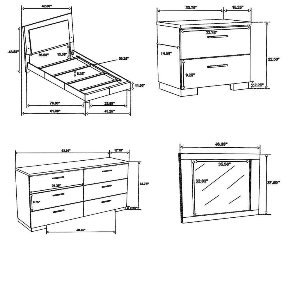 Sok 4pc Twin Size Bedroom Set Modern White LED Upholstered Headboard