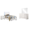 Sok 4pc Twin Size Bedroom Set, Modern White, LED Upholstered Headboard