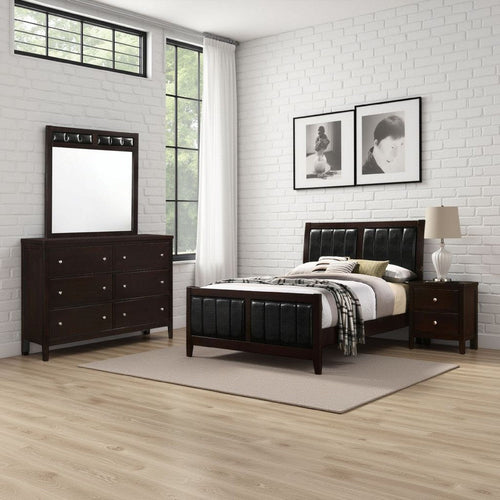 Vida 4pc Full Size Bedroom Set, Brown Faux Leather Upholstery, Dresser