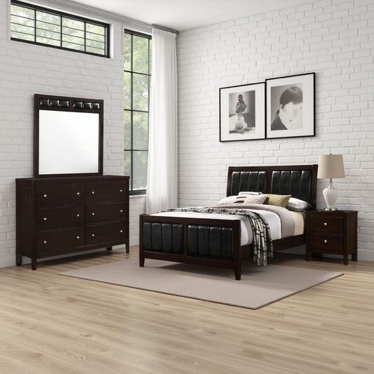 Vida 4pc Full Size Bedroom Set, Brown Faux Leather Upholstery, Dresser