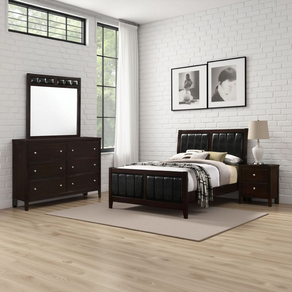 Vida 4pc Full Size Bedroom Set, Brown Faux Leather Upholstery, Dresser
