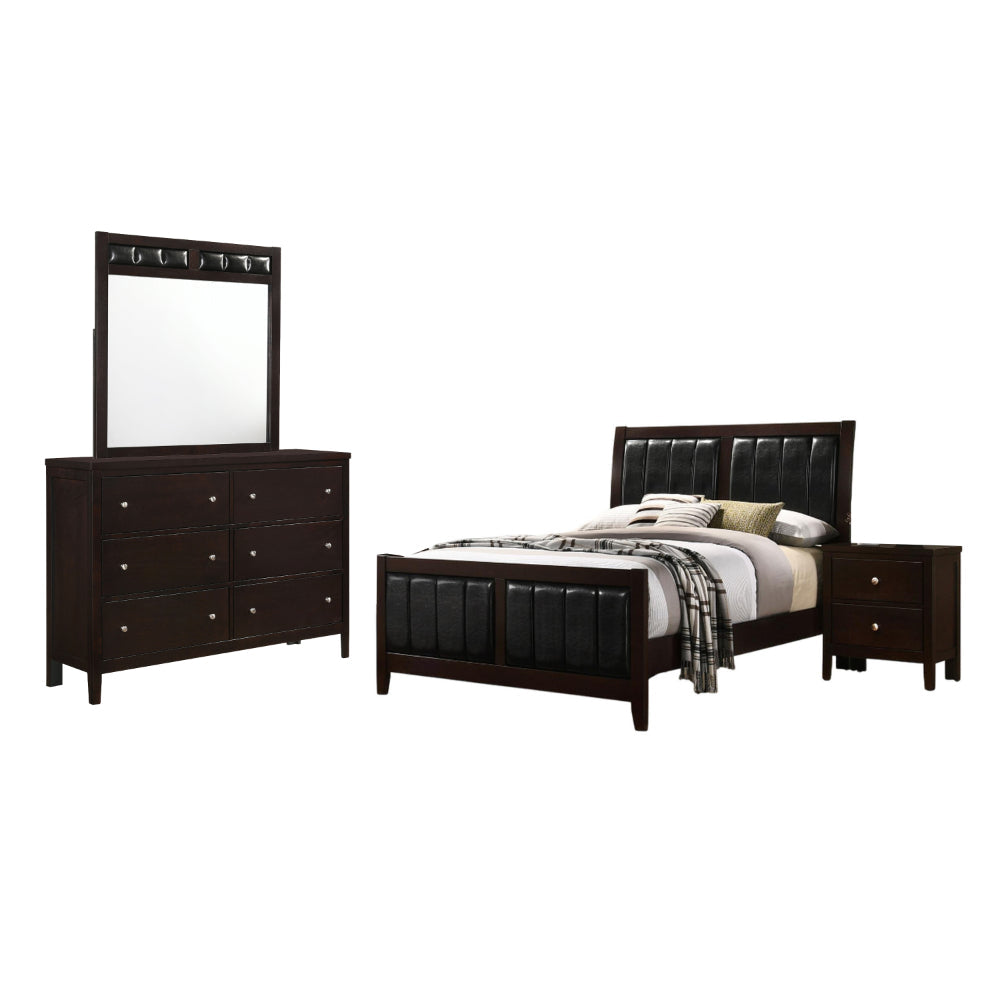 Vida 4pc Full Size Bedroom Set, Brown Faux Leather Upholstery, Dresser