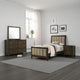Wily 4pc Twin Size Bedroom Set, Dresser Mirror, Dark Brown Upholstery