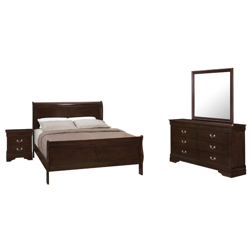 Nim 4pc Full Size Bedroom Set, Dresser, Dark Brown Sleigh Headboard