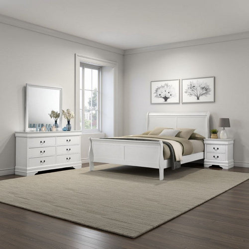 Nim 4pc Full Size Bedroom Set, Dresser, Modern White Sleigh Headboard