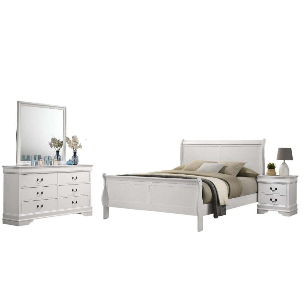 Nim 4pc Full Size Bedroom Set, Dresser, Modern White Sleigh Headboard