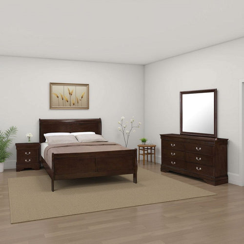 Nim 4pc Twin Size Bedroom Set, Dresser, Dark Brown Sleigh Headboard