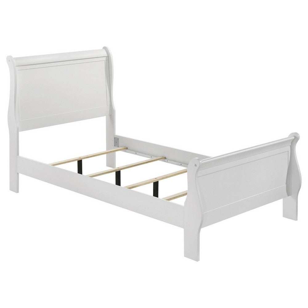 Nim 4pc Twin Size Bedroom Set, Dresser, Modern White Sleigh Headboard