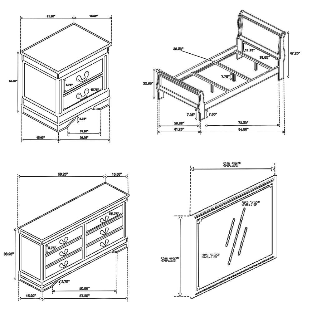Nim 4pc Twin Size Bedroom Set Dresser Modern White Sleigh Headboard