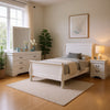 Nim 4pc Twin Size Bedroom Set, Dresser, Modern White Sleigh Headboard