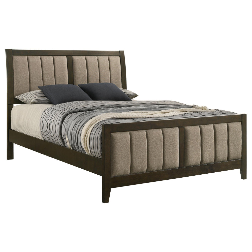 Wily Queen Size Bed Channel Tufted Upholstered Headboard Dark Brown