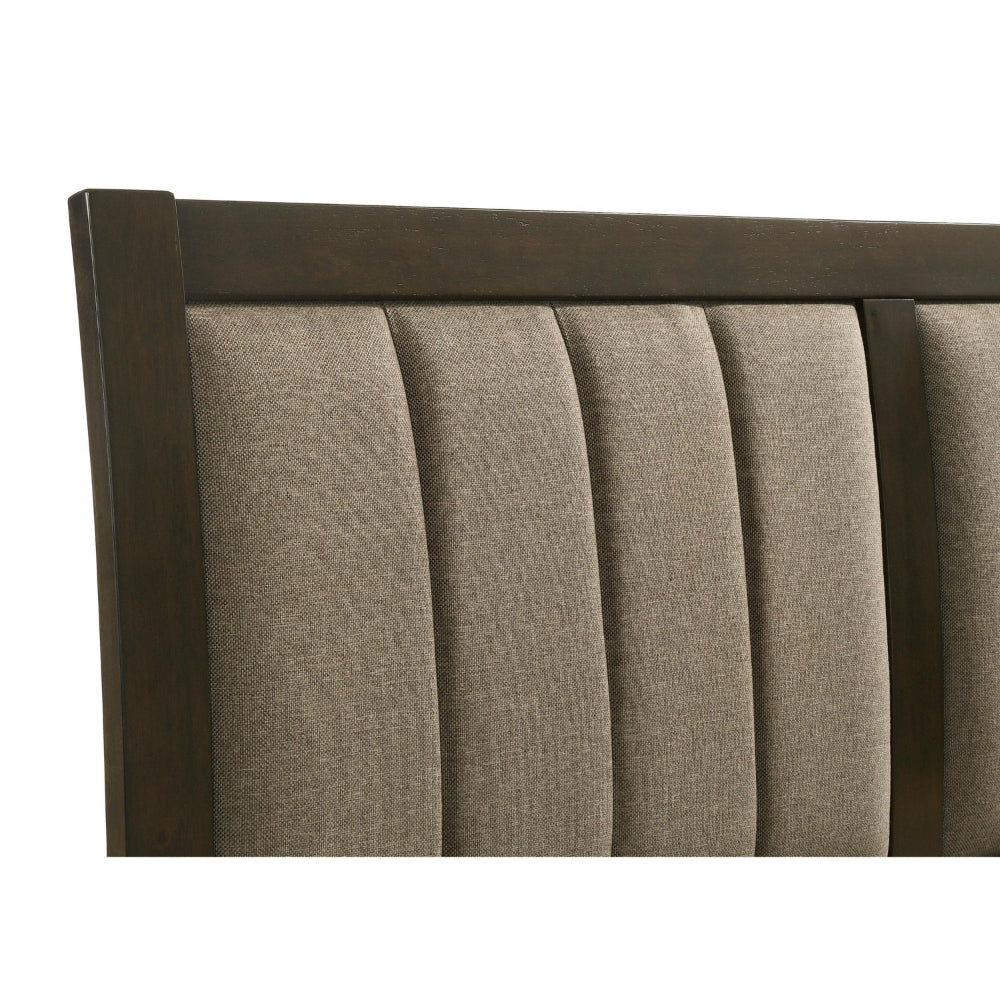Wily Queen Size Bed Channel Tufted Upholstered Headboard Dark Brown