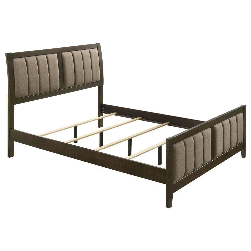Wily Queen Size Bed Channel Tufted Upholstered Headboard Dark Brown